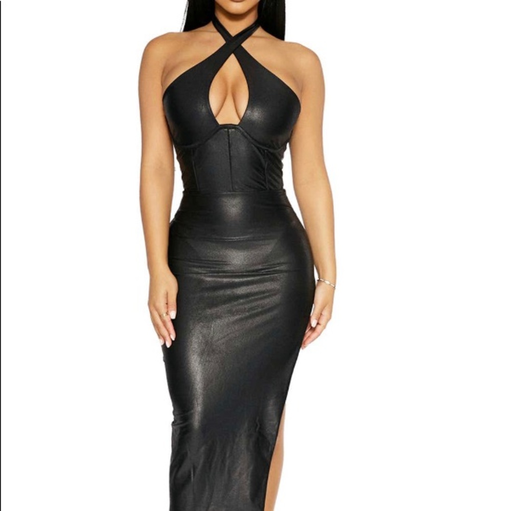 NAKED Wardrobe Vegan leather/stretch dress